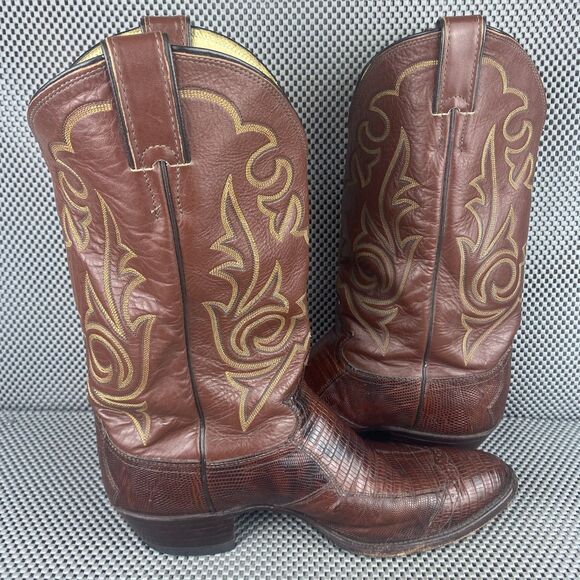 Vintage Justin Cowboy Boots Mens Size 11 D Brown Exotic Skin Western Pull On main image 7